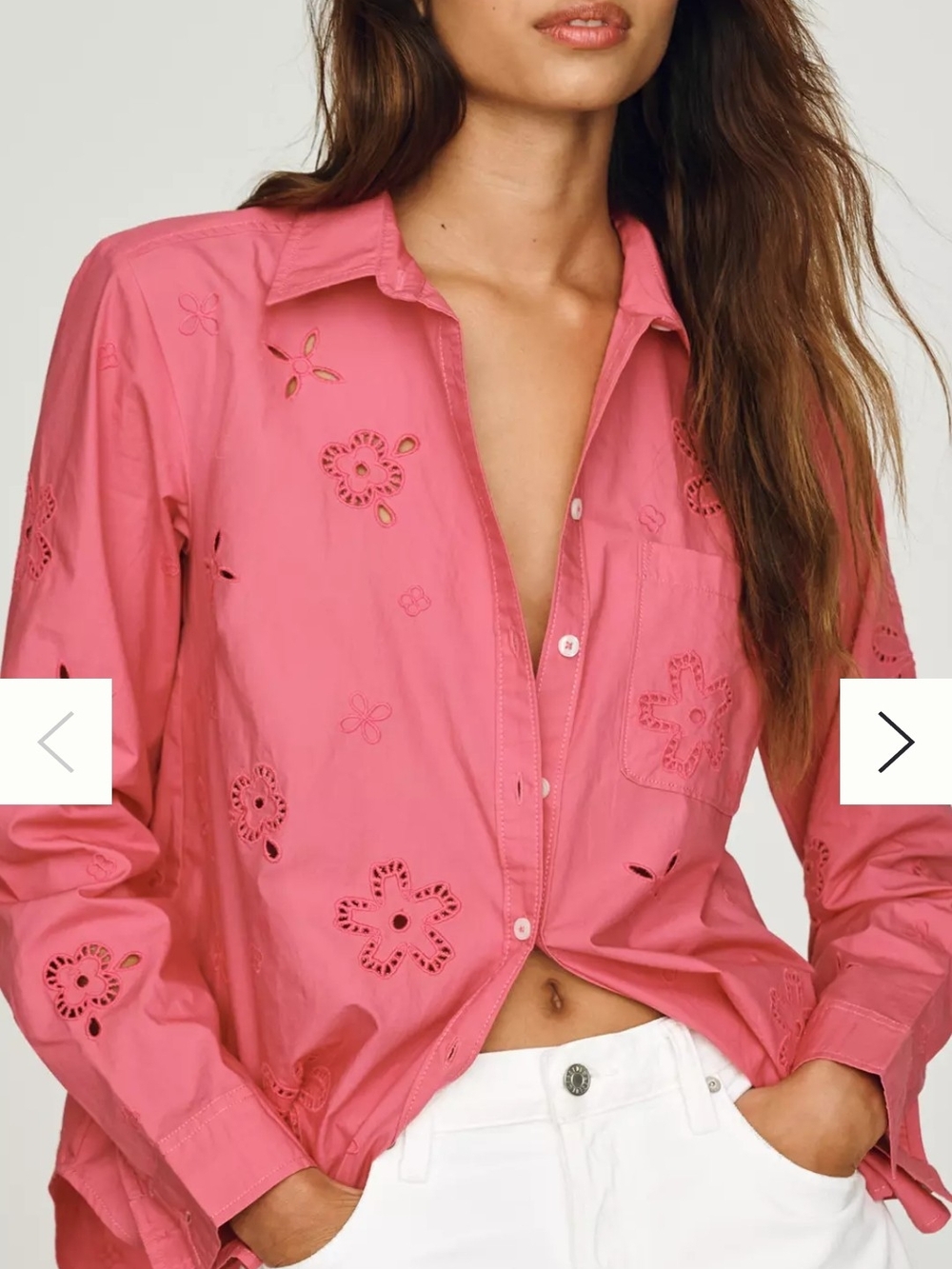 Maeve 100% Cotton Eyelet Button Down Blouse. Pink